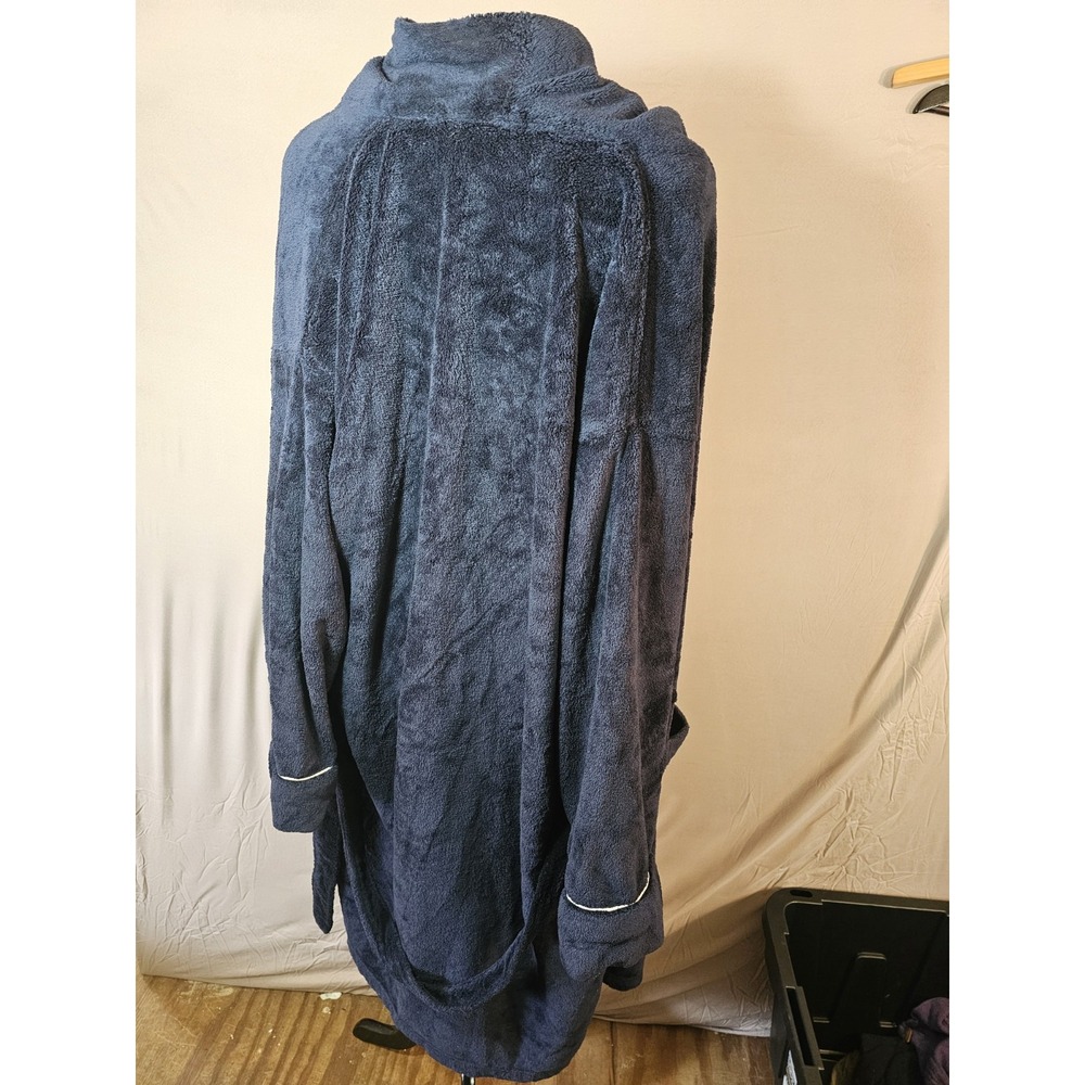 Polo Ralph Lauren Navy Blue Plush Bath Robe Mens One Size Big White Pony - Picture 3 of 4
